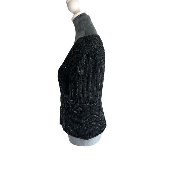 - Reggio- Black Beaded Jacket - Blouse - Checker pattern - eye hook- VTG - Picture 12 of 12